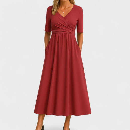 Céphise | Robe midi évasée avec encolure croisée