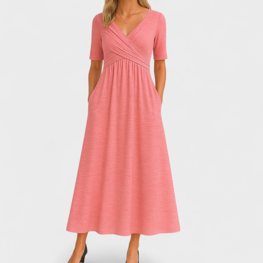 Céphise | Robe midi évasée avec encolure croisée