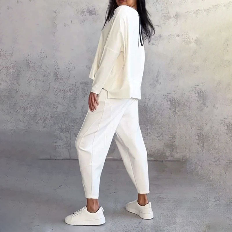 Amélie | Ensemble chic deux-pièces manches longues & pantalon fluide