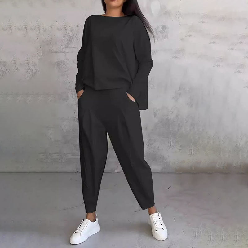 Amélie | Ensemble chic deux-pièces manches longues & pantalon fluide