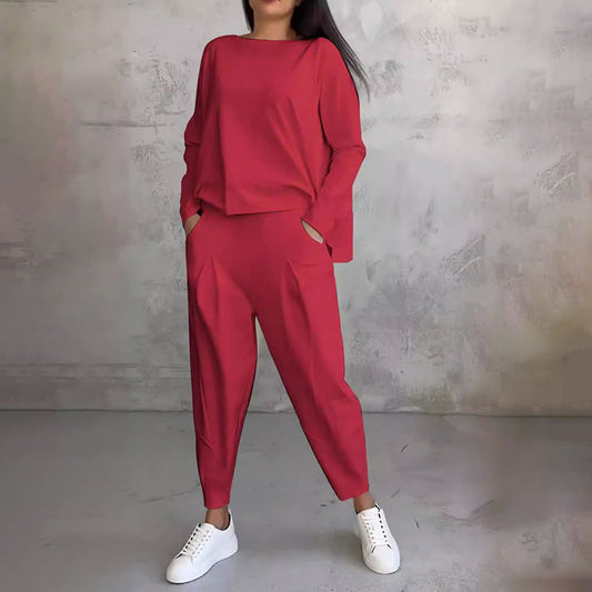 Amélie | Ensemble chic deux-pièces manches longues & pantalon fluide