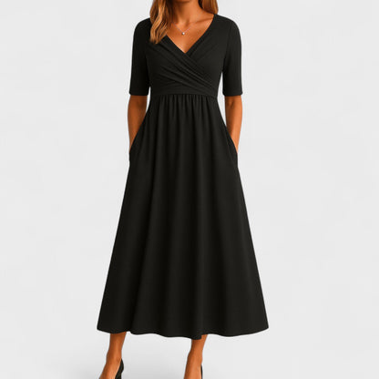 Céphise | Robe midi évasée avec encolure croisée
