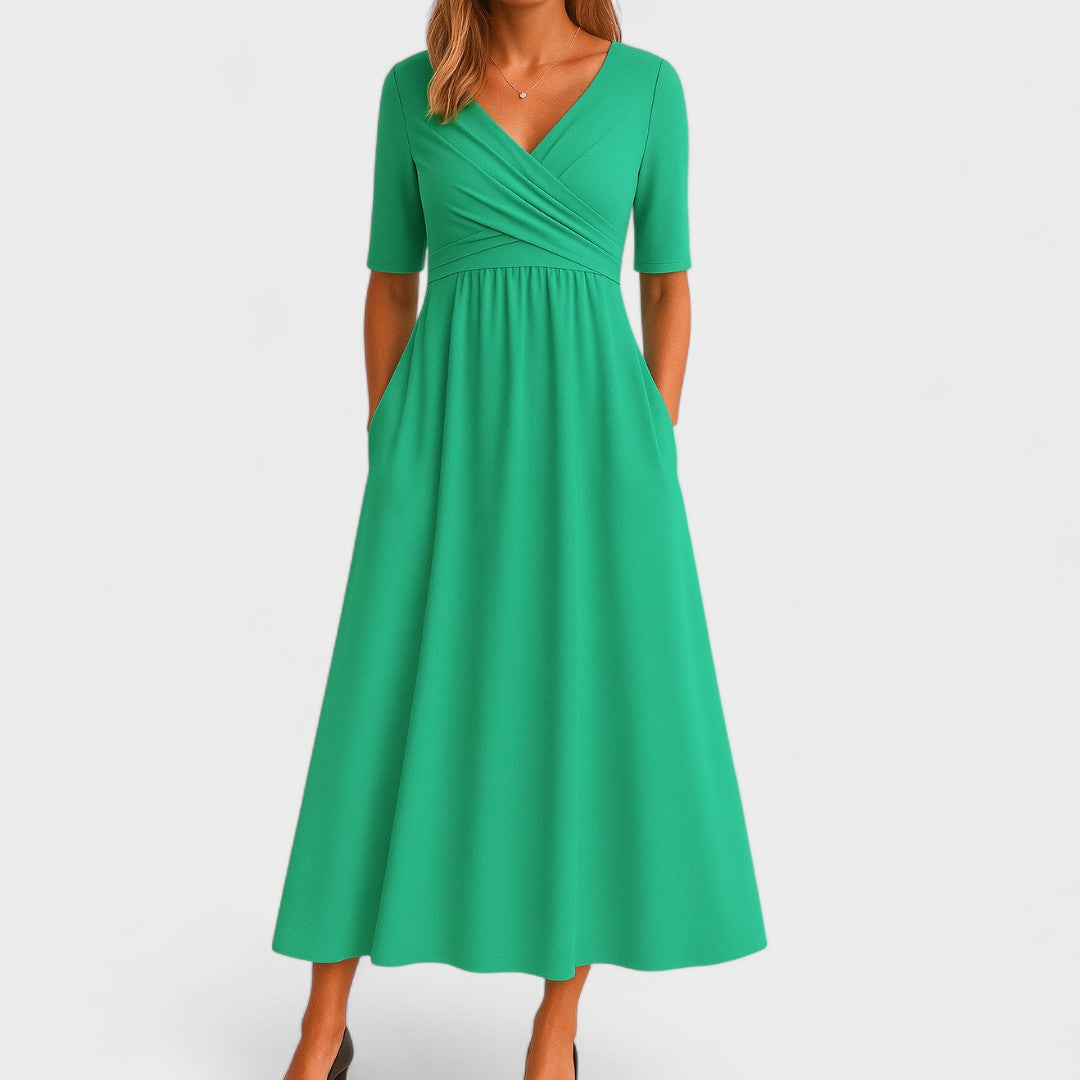 Céphise | Robe midi évasée avec encolure croisée