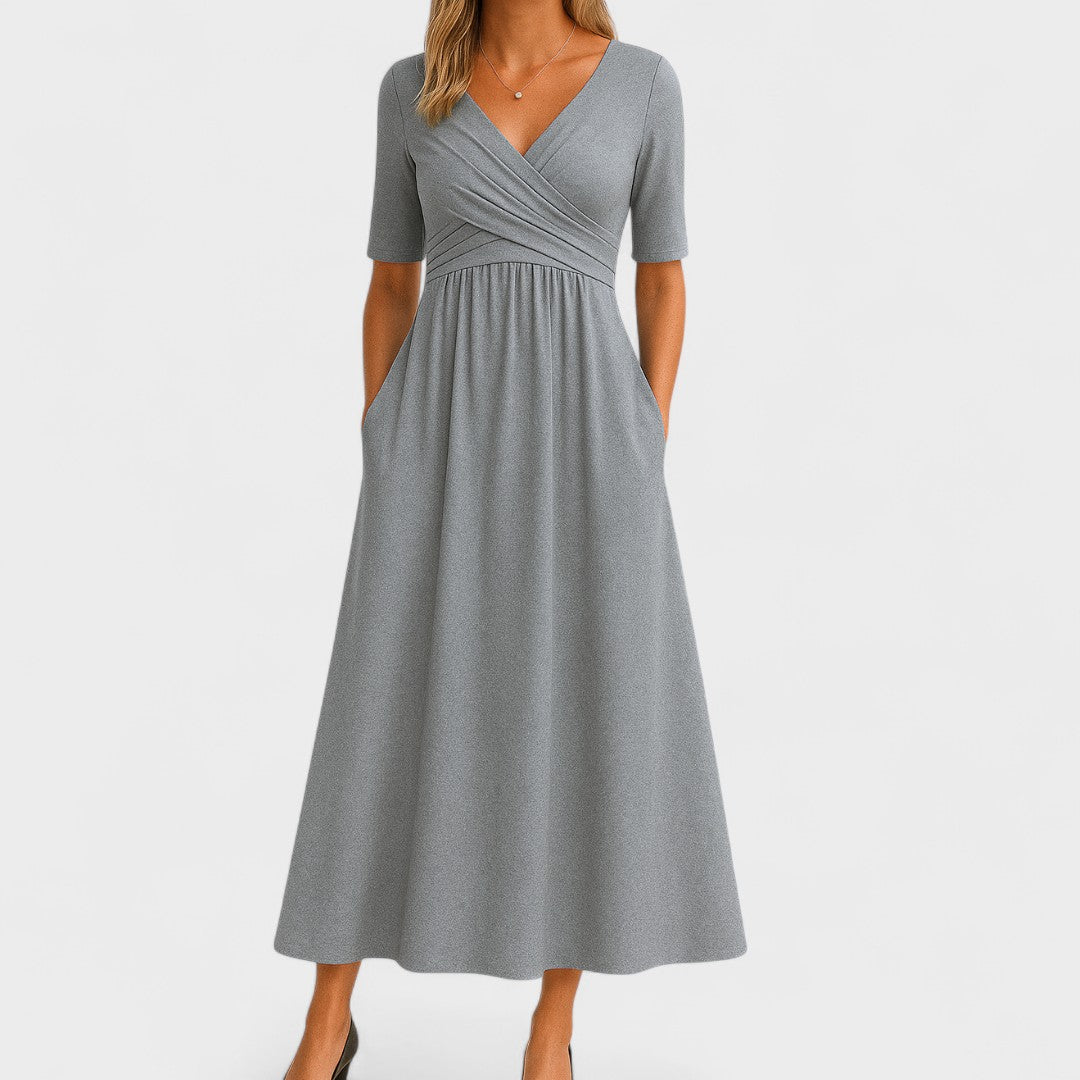 Céphise | Robe midi évasée avec encolure croisée