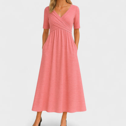 Céphise | Robe midi évasée avec encolure croisée