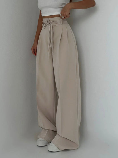 Chantal | Pantalon palazzo taille haute avec ceinture nouée