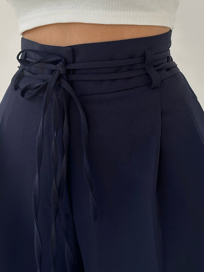 Chantal | Pantalon palazzo taille haute avec ceinture nouée