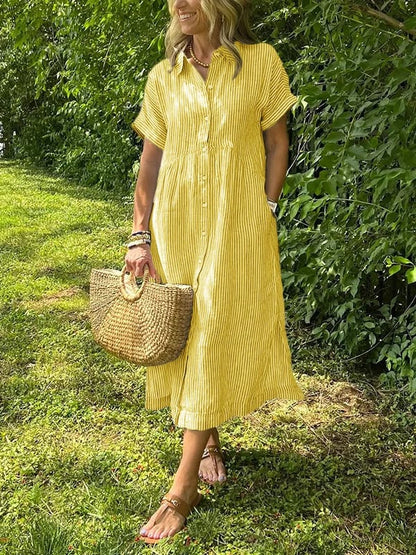 Amandine | Robe chemise rayée élégante à col revers