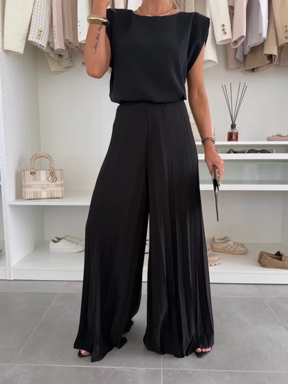 Axelle | Ensemble Minimaliste : Haut Sans Manches et Pantalon Plissé