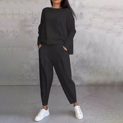 Amélie | Ensemble chic deux-pièces manches longues & pantalon fluide