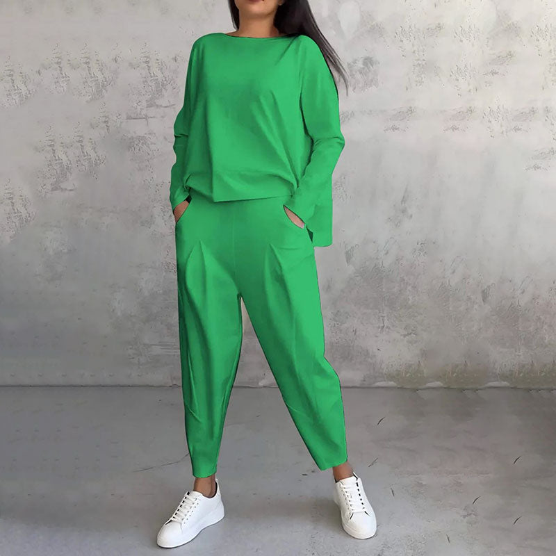 Amélie | Ensemble chic deux-pièces manches longues & pantalon fluide